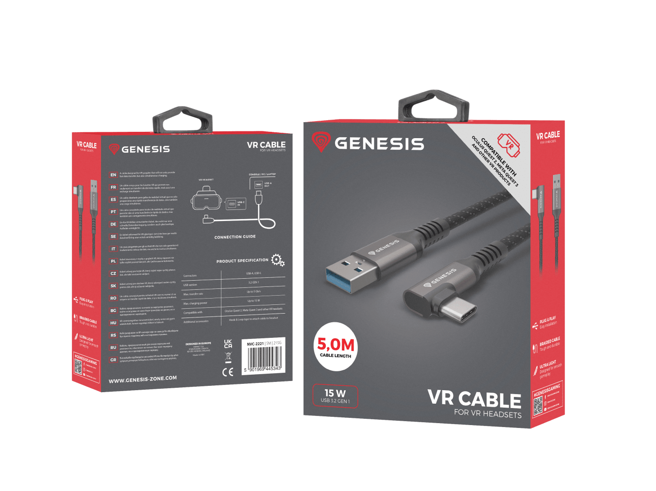 Genesis VR кабел USB-C/USB-A M/M 5M