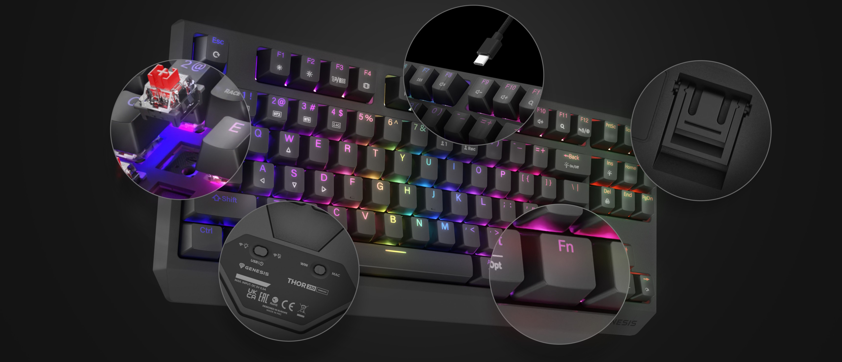 Безжична RGB механична геймърска клавиатура с превключватели Outemu, с персонализирана подсветка и сменяем USB-C кабел