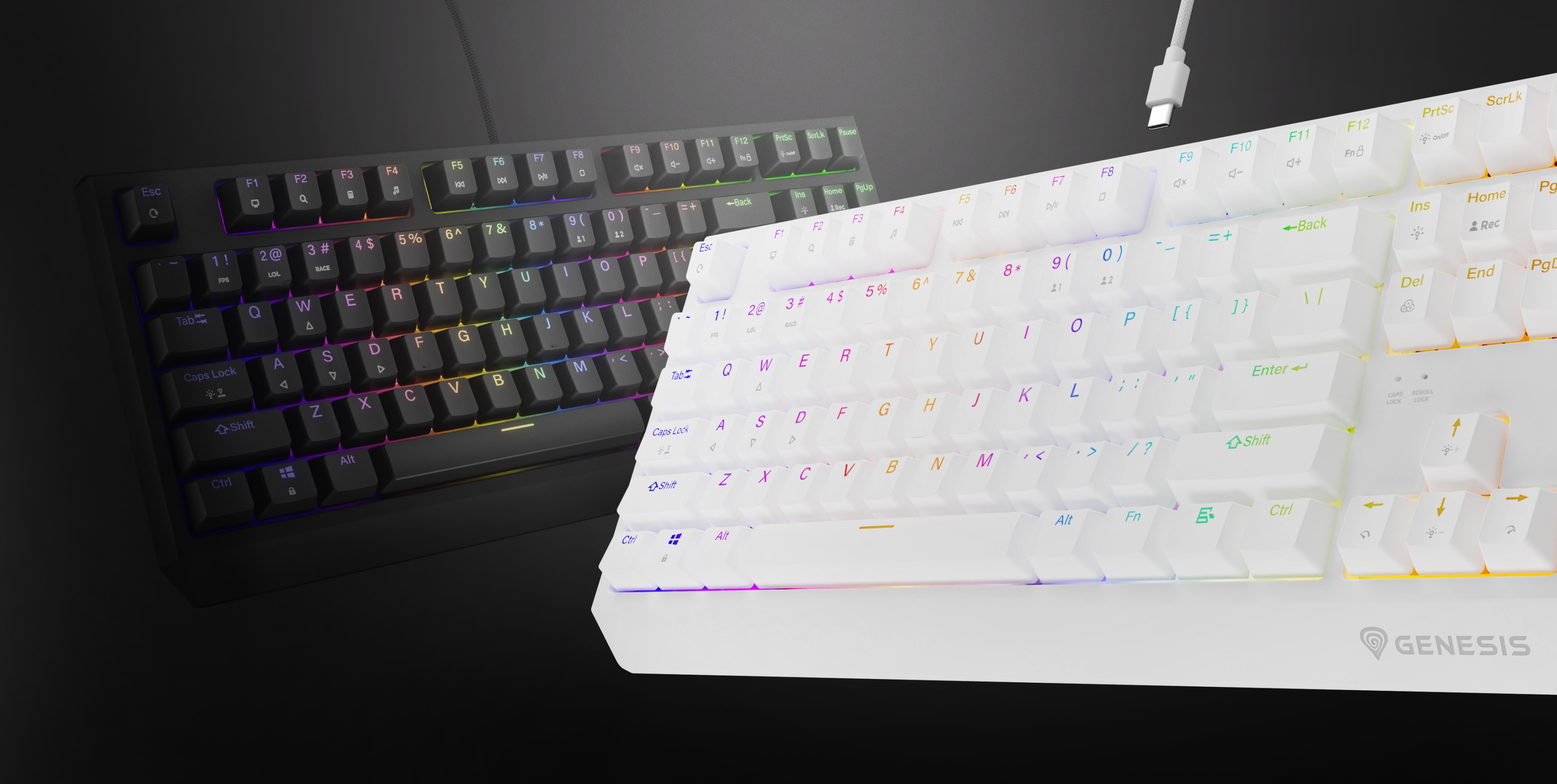 RGB механична клавиатура с черни и бели цветови варианти, с превключватели Outemu Red, които могат да се сменят в движение