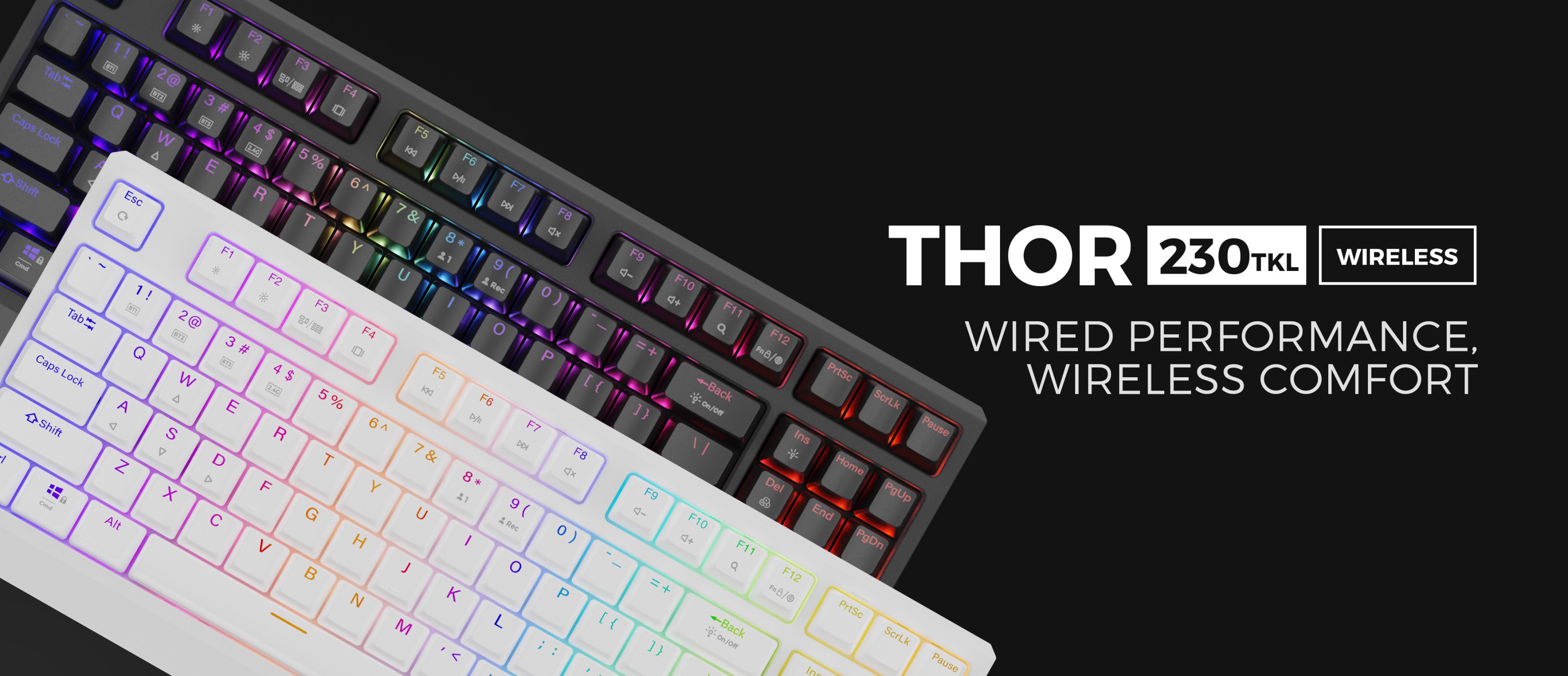 Безжична механична геймърска клавиатура с RGB подсветка, с компактен TKL дизайн в черно и бяло