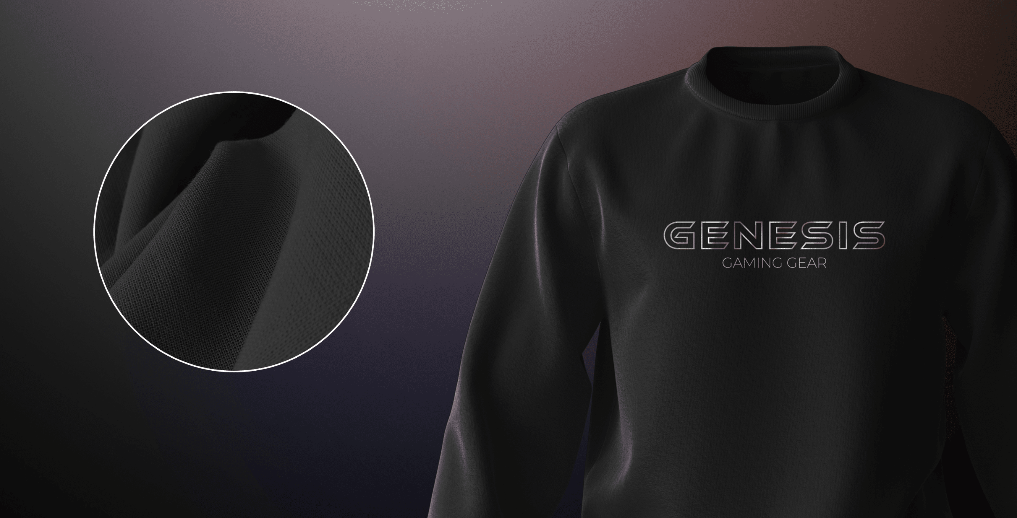 Черен геймърски суитшърт с логото "GENESIS GAMING GEAR", подчертани детайли на текстурата на плата