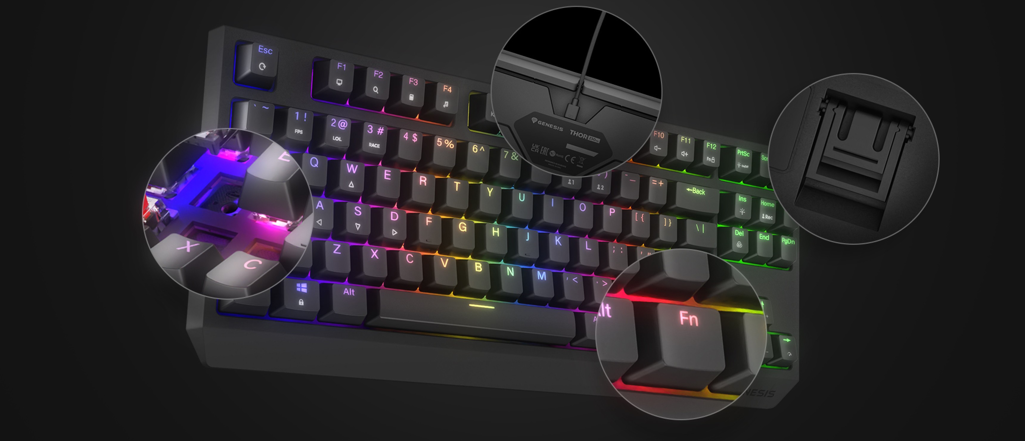Механична геймърска клавиатура с персонализирано RGB осветление, превключватели за гореща смяна на клавишите и компактна TKL подредба