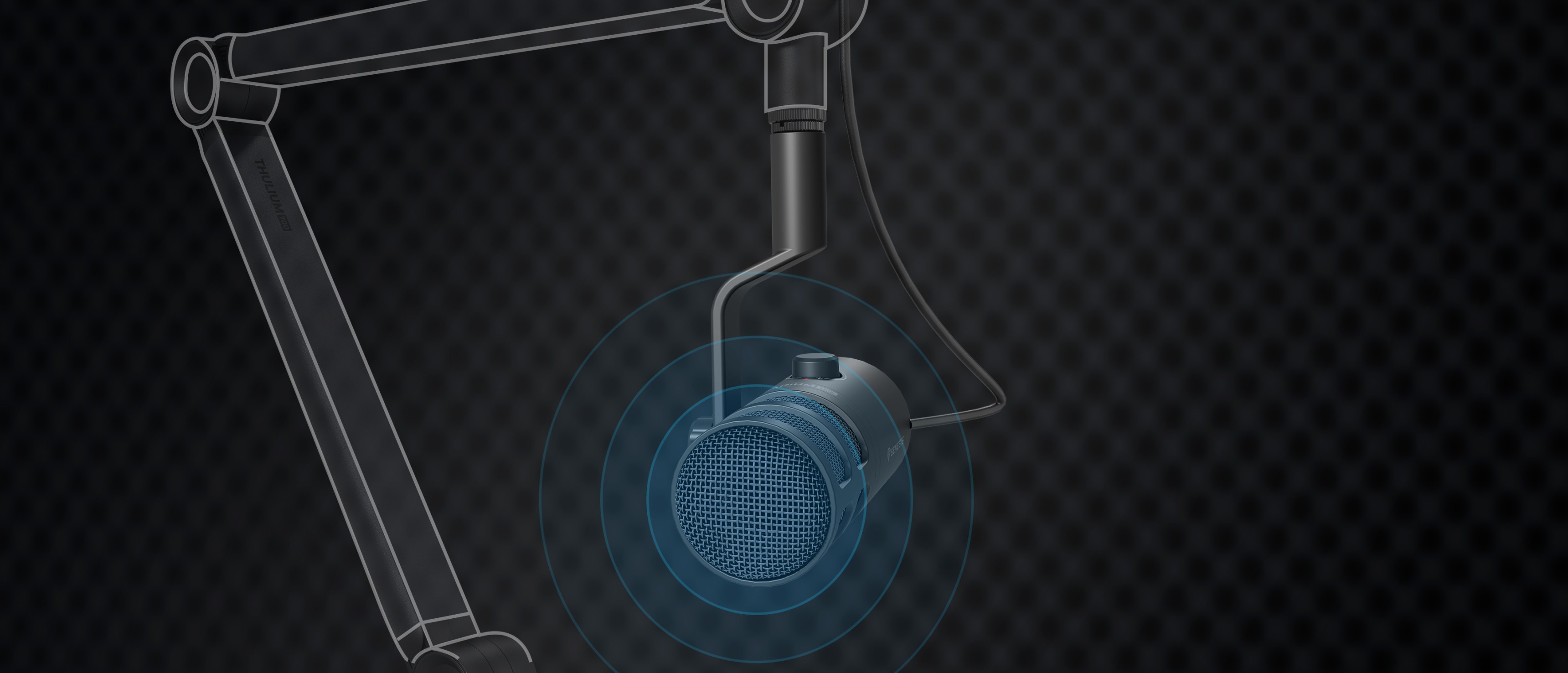 Динамичен USB микрофон MIKROFON GENESIS RADIUM 350D, представен с визуално изображение на рамото за монтиране