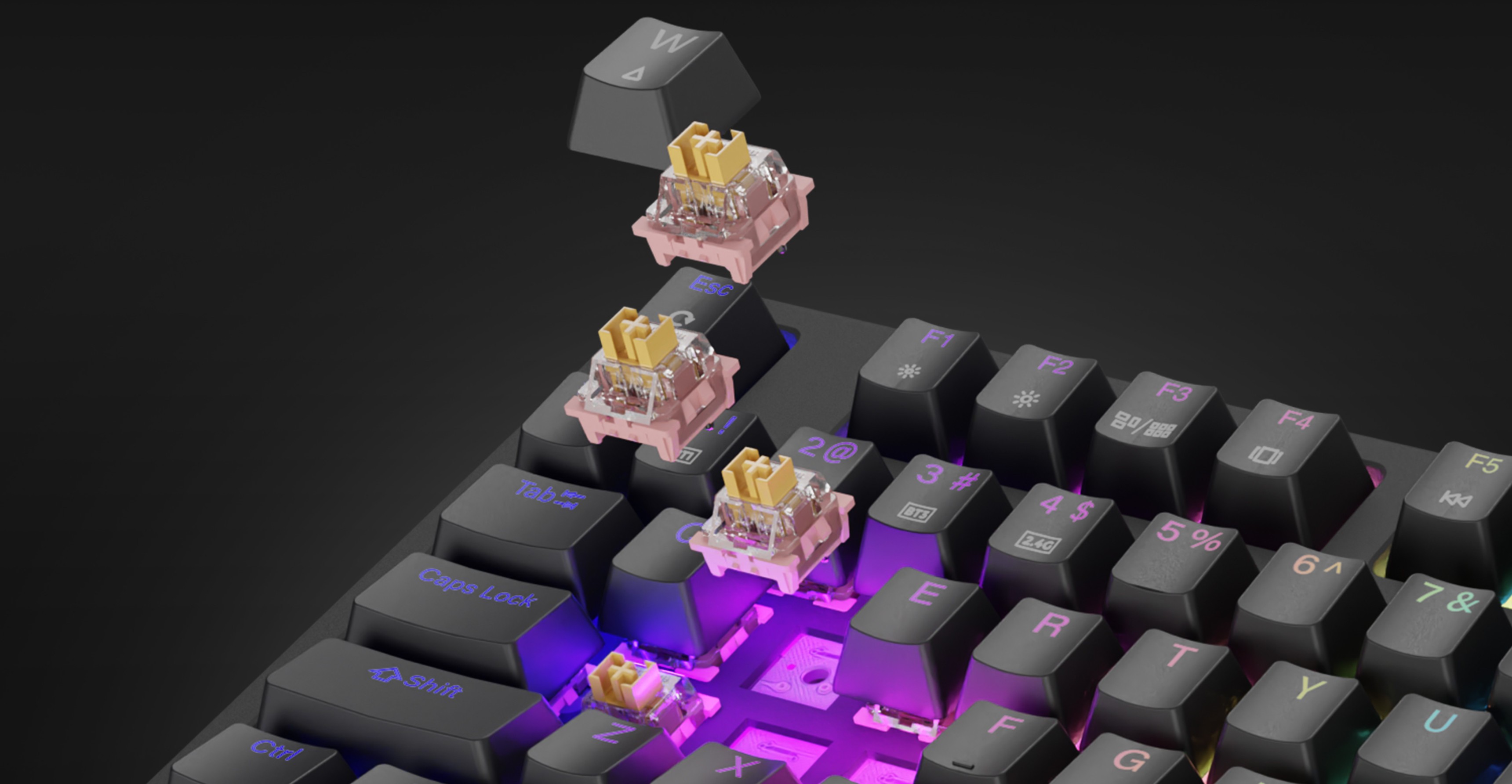 Безжична механична геймърска клавиатура със суичове Outemu, RGB подсветка и компактен TKL дизайн със свалени капачки на клавишите
